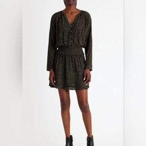 Rails Olive Patterned Long Sleeve Dress Size S